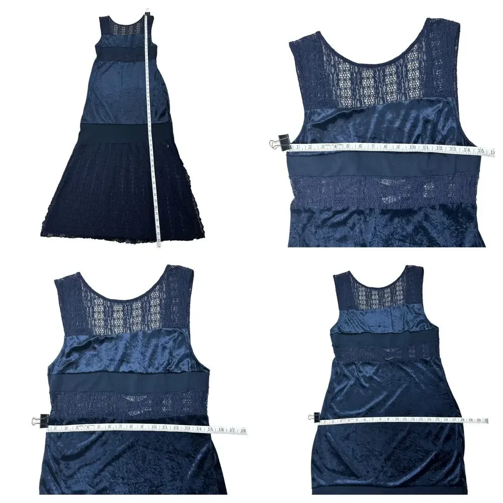 Free People Crushed Velvet Sheer Lace Blue Maxi Dress Large Fairy Witchy Gothic - Picture 15 of 16